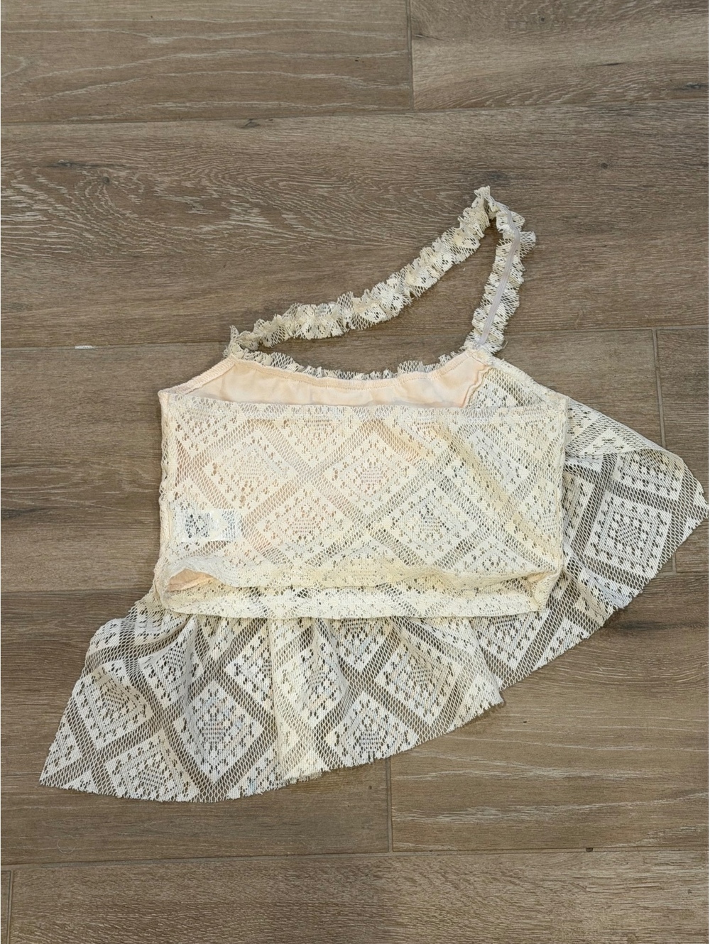 Cream Lace One Shoulder Ruffle Crop Top